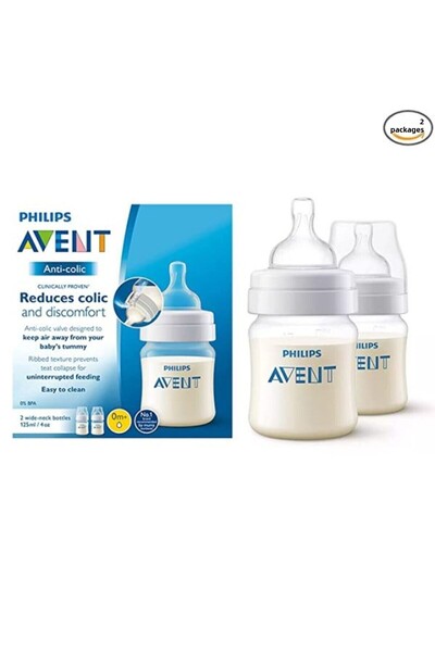 Philips Avent Anti-Colic Baby Bottle, 2 Piece, 125ml, Clear