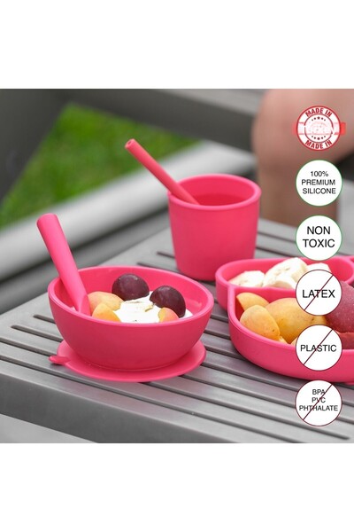 Schafer طقم تغذية اطفال سيليكون وردي 6 قطع - Babychefs