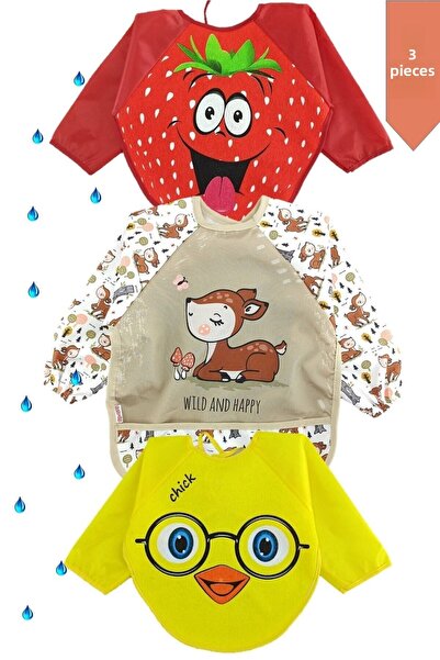dubi baby 3 قطع مريلة طعام للأطفال بتصميم فراولة سيلان تشيك من عمر 6 إلى 24 ش...