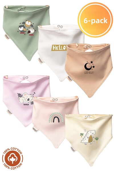 Miniel Baby Girl Newborn Combed Organic Cotton Printed Baby Bib Set of 6