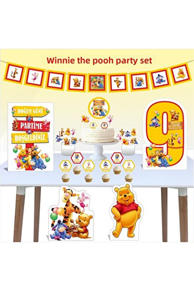 SİYAH PARTİ EVİ 9 Years Birthday Winnie the Pooh Party Set