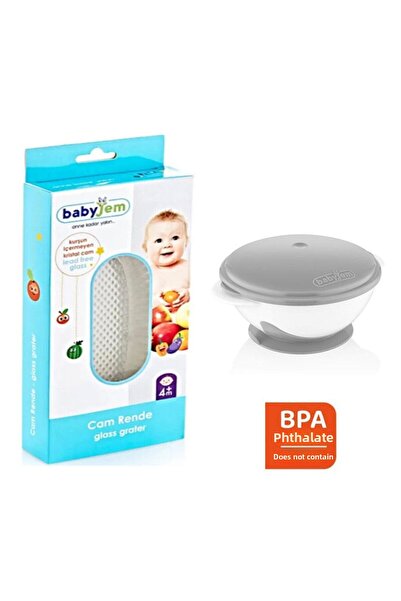 Babyjem مجموعة تغذية مفرغة من الزجاج باللون الرمادي - طبق طعام