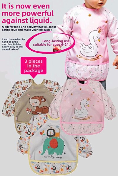 Babydonat مريلة طويلة الأكمام مقاومة للسوائل مكونة من 3 قطع على شكل حيوان