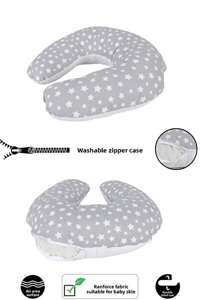 BabyModa Μαξιλάρι Θηλασμού Διπλής Όψης για Βρέφη - Βαμβακερό Γκρι Ύφασμα, Μαξ...