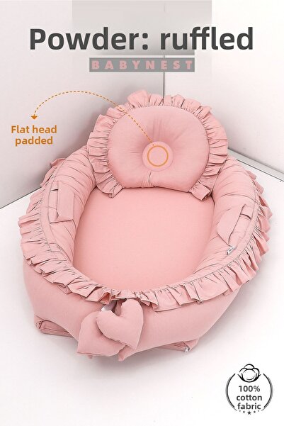 Umaybebek Babynest, Baby Sleeping Bed 0-2 Years - 100% Cotton - Powder Ruffle
