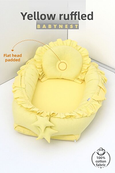 Umaybebek Babynest, Baby Sleeping Bed 0-2 Years - 100% Cotton - Yellow Frilly
