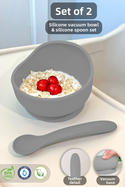 Meleni Baby 2-Piece Silicone Baby Feeding Set - Vacuum Food Bowl - Teether Si...