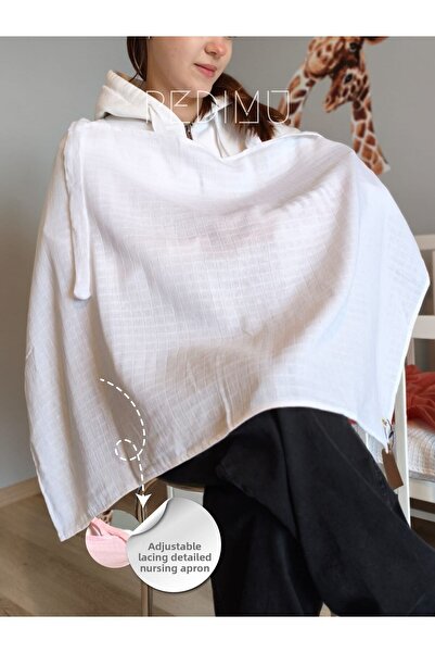 Pedimu مريلة للرضاعة من الموسلين الأبيض مقاس 60 × 100 سم - 100% قطن، قابلة لل...