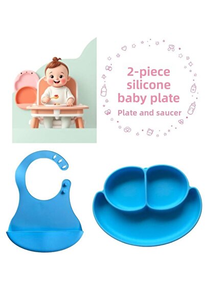 HOLLYHOME 2 Pieces Baby Silicone Vacuum Food Plate and Bib