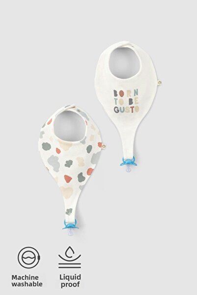 Little Gusto مجموعة من 2 حامل لهاية من القطن العضوي المقاوم للسوائل على شكل ح...