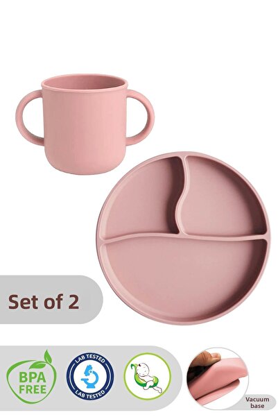 Meleni Baby Pink 2-Piece Silicone Baby Feeding Set - Vacuum Plate and Double ...