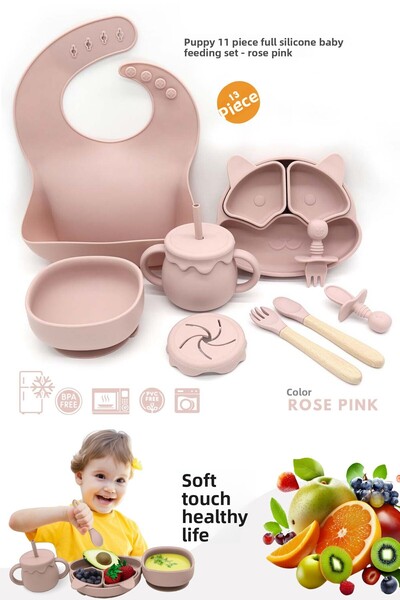 Kiwi Puppy 13 Piece Full Silicone Baby Feeding Set: Safe, Flexible, Bpa / PVC Free, 100% Natural