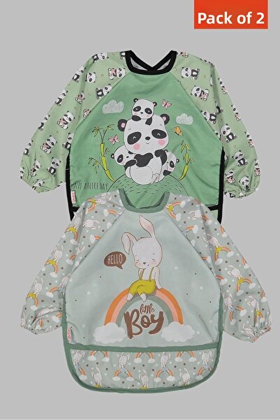 Babydonat مريلة طعام قابلة للارتداء بأكمام 0-2 سنة (باندا ليتل)