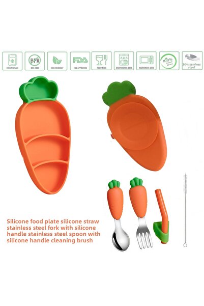 jojobebek طبق طعام من السيليكون مفرغ من الهواء، مقبض من السيليكون، شوكة وملعق...
