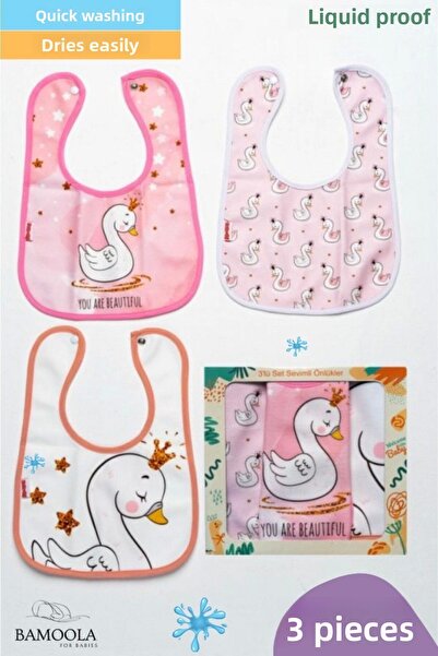 Bamoola 3 Pieces of Swan Patterned Baby Food and Drool Bibs - (Microfiber - w...
