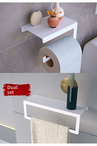 alfams by fmsa طقم حامل حمام حديث من المعدن الأبيض وورق تواليت