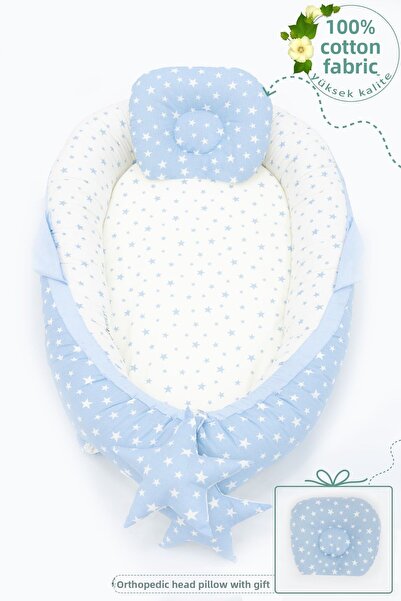 mordesign Babynest Orthopedic Baby Bed, Mother's Side Baby Bed, Ergonomic Design, Stars Series, Blue