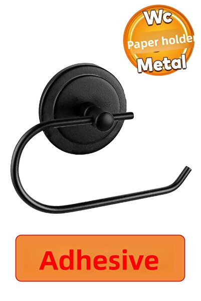 Badem10 Adhesive Bathroom Toilet WC Paper Holder Paper Holder Hanger Holder Hanging Apparatus Metal Black