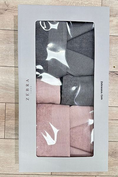 ZEBRA CASA Hera 6 Piece Striped Shawl Collar Family Bathrobe Set