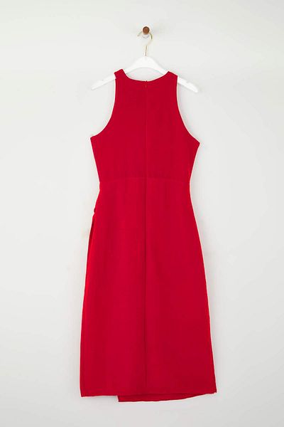 Trendyol Collection Red Straight Tie Detail Midi Woven Dress Twoss25El00777