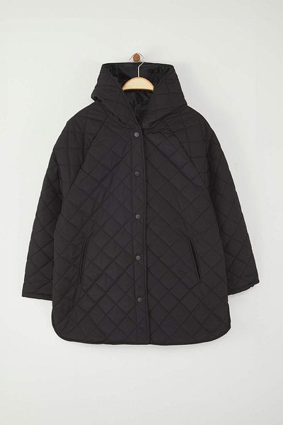 Trendyol Collection Black Regular Fit Hooded Water Repellent Quilted Plus Size Coat Twoaw26Aw00010