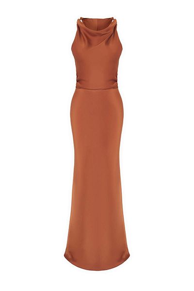 Trendyol Collection Brown Body Fitting Satin Woven Maxi Evening Dress Night Homecoming Dress Tprss25Ae00066