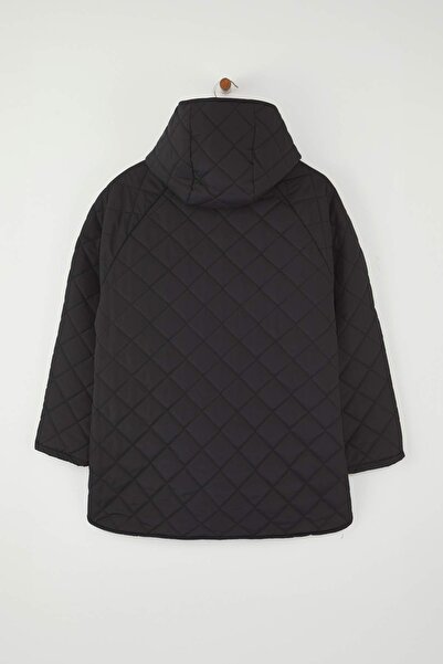 Trendyol Curve Black Regular Fit Hooded Water Repellent Quilted Plus Size Coat Twoaw26Aw00010