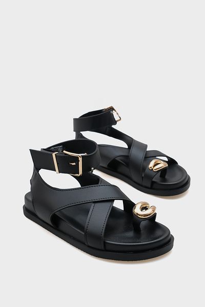 Capone Outfitters Sandale de damă Maribel Flip Flop cu curea la gleznă cu toc plat
