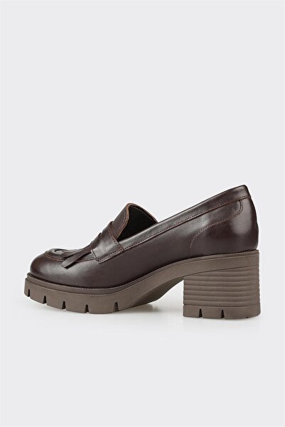 Elle Shoes Brown Leather Women's Mid Heel Shoes