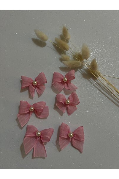 Light of Love İnci Detaylı Pembe Keten Kurdele Hazır Fiyonk - 20 Adet