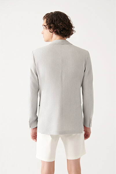 Avva Erkek Gri Gofre Dokulu Astarsız Çift Yırtmaçlı Ceket A31Y4028
