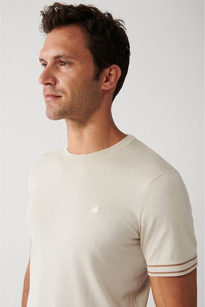 Avva Beige Crew Neck Soft Knitwear T-Shirt - A31Y5107