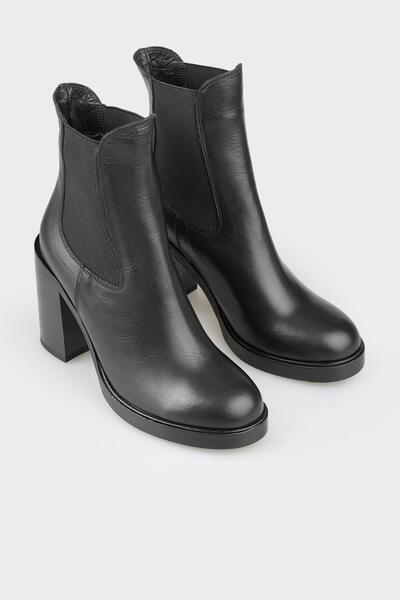 Elle Shoes Siyah Deri Kadın Topuklu Bot