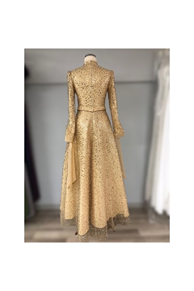 Bijutek Βραδινό φόρεμα Hijab για ειδικές περιστάσεις με πέτρες και χάντρες με φουσκωτά μανίκια