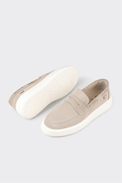 Elle Shoes Bej Deri Erkek Günlük Loafer