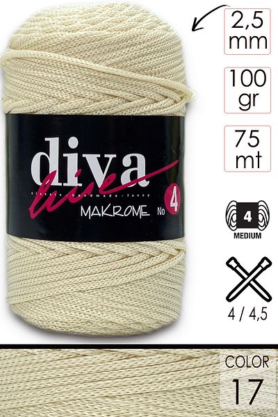 Diva İplik Diva Line Diva Macrame Σχοινί Χοντρό (NO:4) 17 Κρέμα