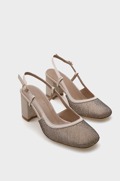 Capone Outfitters Дамски обувки Sayre Saten Stoned със среден ток и каишка отзад