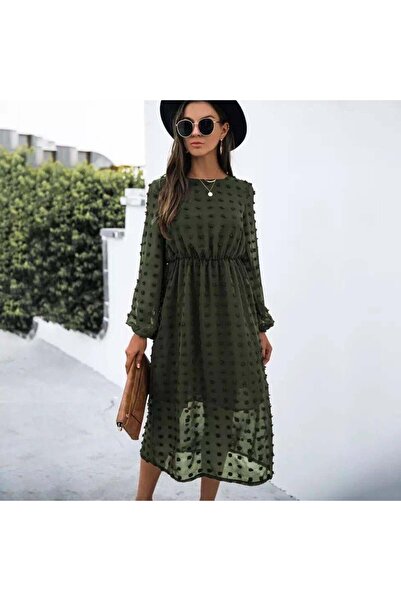 Genel Markalar Kadın Uzun Kollu Astar Detay Fırsat ürün Ponpon şifon Elbise