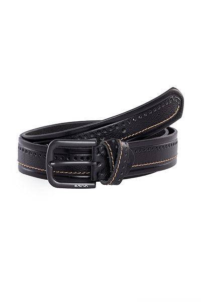 Avva Men's Black Patterned 100% Leather Belt A31y9321