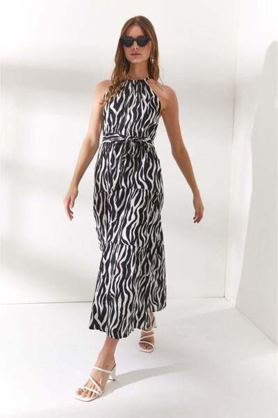 BÜŞRA TEZEL MODA Φόρεμα Halter Neck Belted Woven Viscon