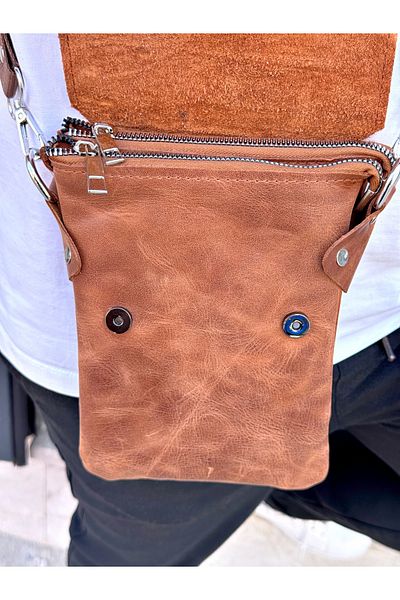 Fil Deri Genuine Leather - Magnetic - Hanger - Zippered - Shoulder Bag 1012
