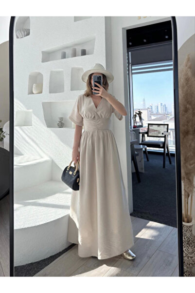 ruum fashions Κοντομάνικο μακρύ φόρεμα - Off White