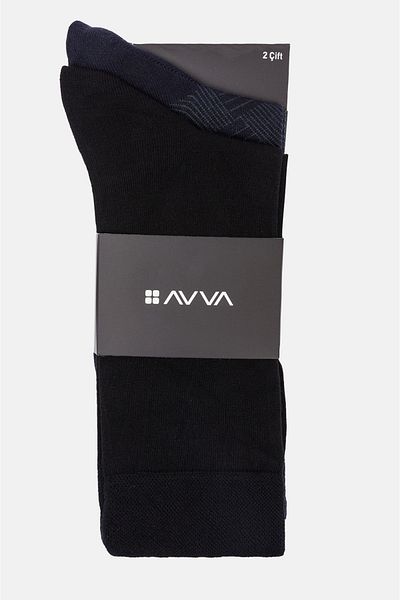 Avva Мъжки черни шарени чорапи от 2 части A31y8506