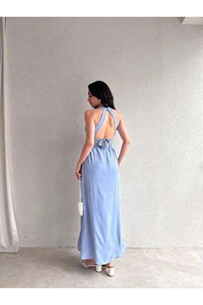 meisa Rochie de damă din țesătură Crinkle, cu talie, cu decolteu, lungime maxi