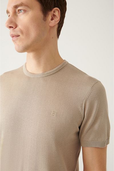 Avva Men's Mink Crew Neck Ribbed Basic Knitwear T-Shirt A31Y5133