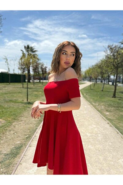 Genel Markalar Kadın Kısa Kollu Madonna Yaka önü Kısa Arkası Uzun Ithal Krep Elbise