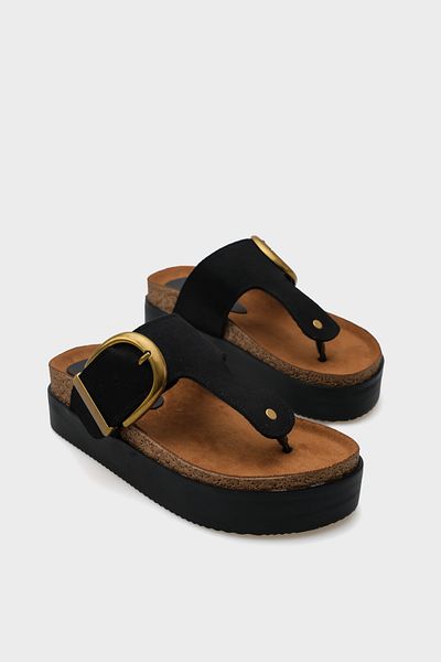 Capone Outfitters Margot Wedge Heeled Flip Flop Single Buckle Women's Comfort Slippers