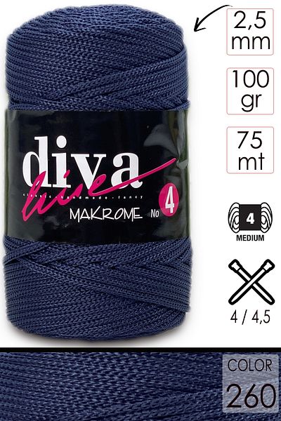 Diva İplik Diva Macrame Twine Thick (NO:4) 260 Medium Navy Blue.
