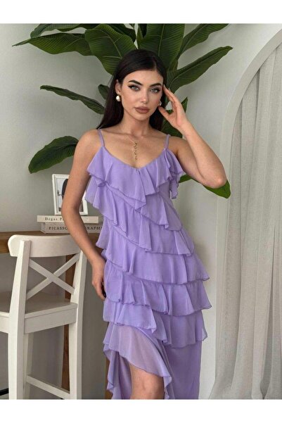 Genel Markalar Ples Yırtmaç Detaylı Elbise