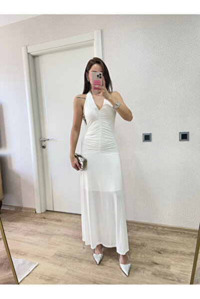 ruum fashions Φόρεμα με μακρυμάνικο χαμηλό πίσω μέρος - Λευκό